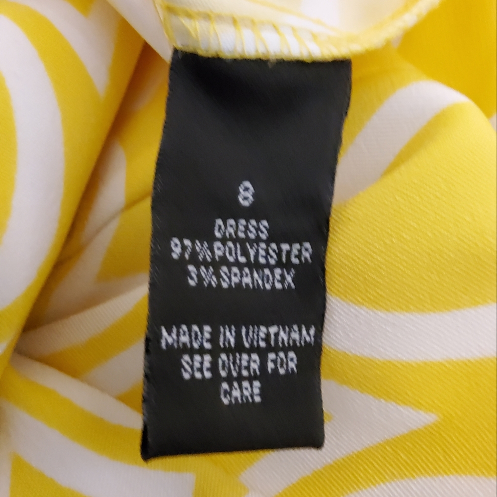 AGB DRESS SZ 8 SHEATH DRESS STRETCH YELLOW GEO PRINT SLEEVELESS BOAT NECK - Picture 8 of 9